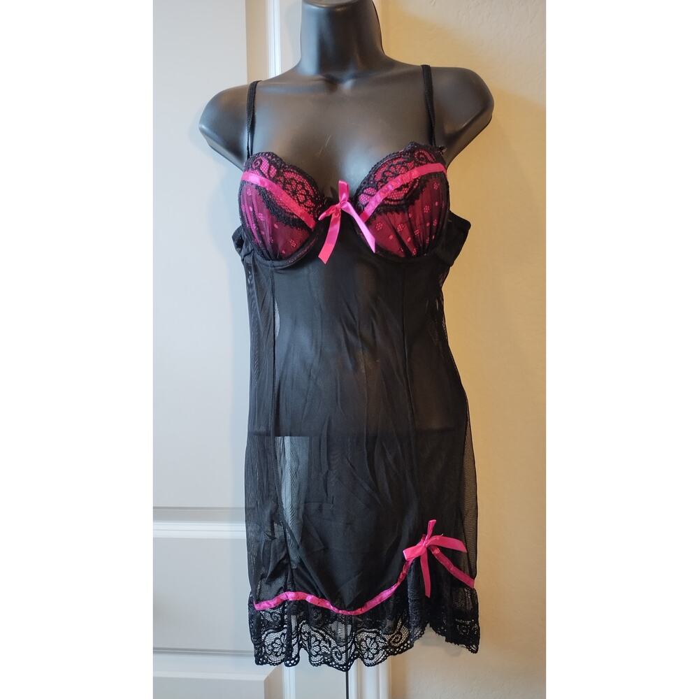 Elegance Black Pink Baby Doll Lingerie Women's Size L